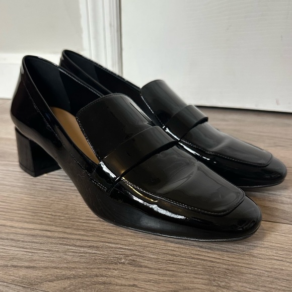 Stuart Weitzman Wylie 45 Block Black Patent Finish Loafers